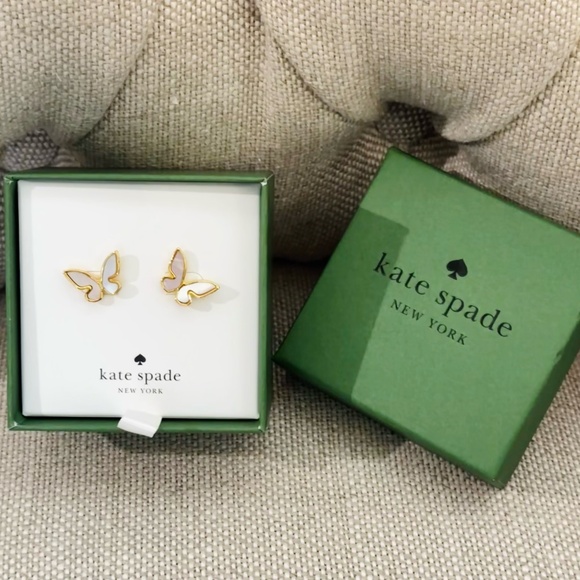 NEW Kate Spade Mother of Pearl Flutter Butterfly Stud Earrings Gold Cream w/ BOX - Picture 2 of 7